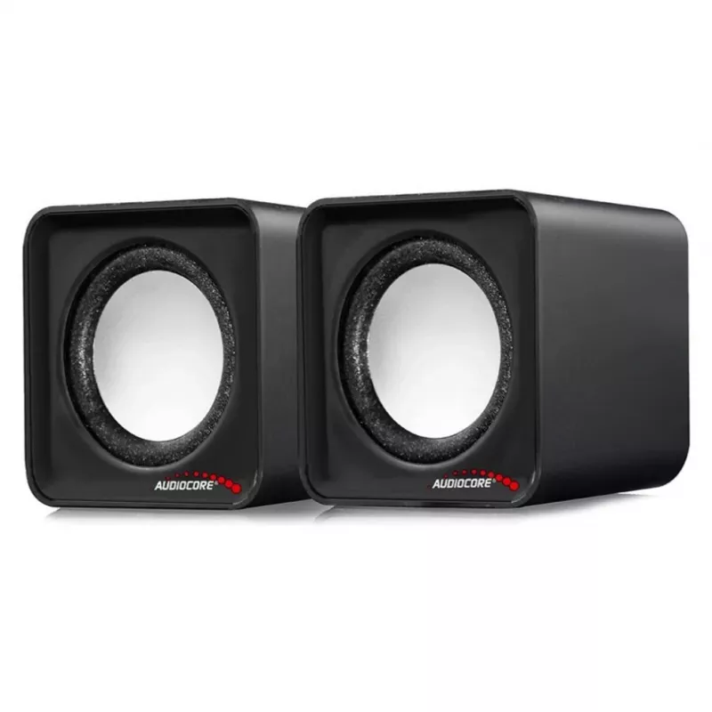 Altifalantes para PC 2 vias Audiocore AC870 B — 3 W RMS, alimentação USB com fios, entrada de 3,5 mm, 2.0 canais