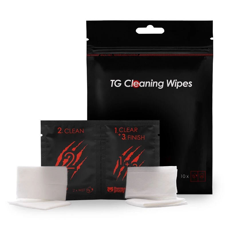 Toalhetes de limpeza Thermal Grizzly TG-CW-10 para pasta térmica, 10 unid.