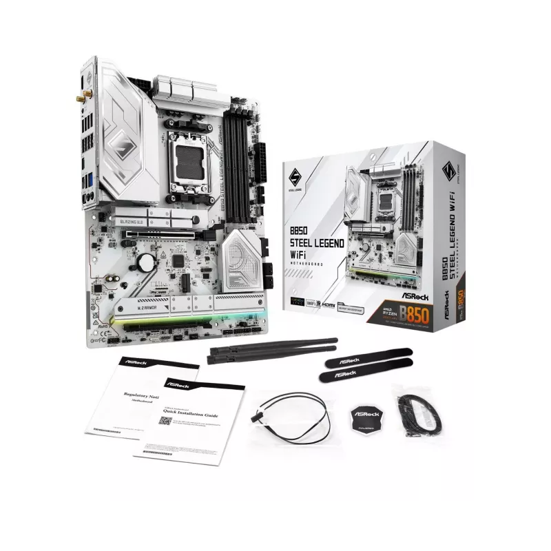 Motherboard ASROCK B850 Steel Legend WiFi ATX — AMD B850, socket AM5, DDR5, 4x DIMM, 4x M.2, Wi-Fi 7, LAN 2.5Gb
