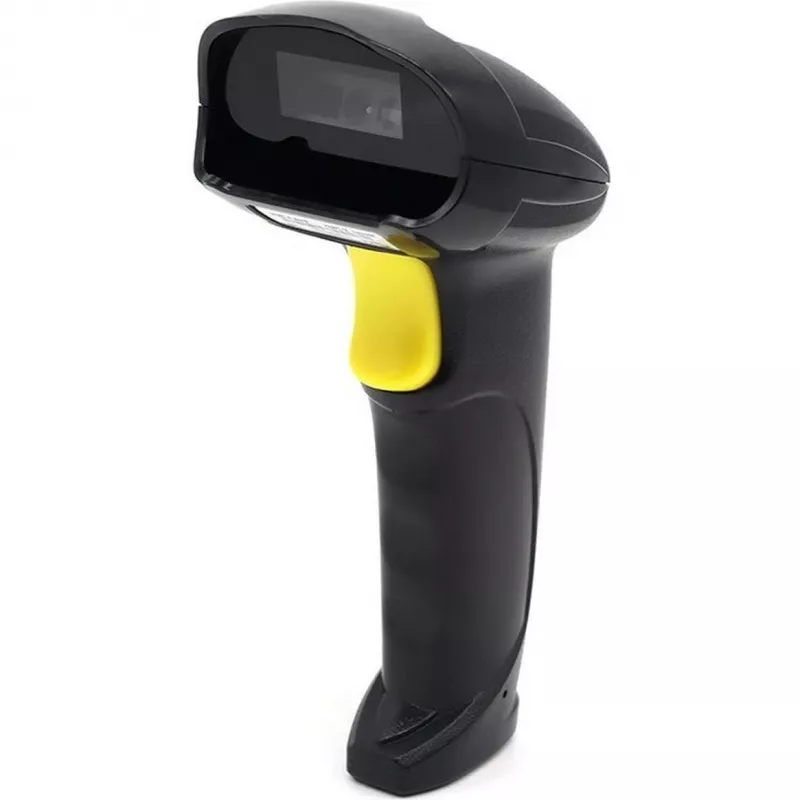 Qoltec 50853 leitor laser de códigos de barras portátil 1D/2D, USB com fio, cabo de 1,65 m, 97x65x167 mm, 105 g, preto