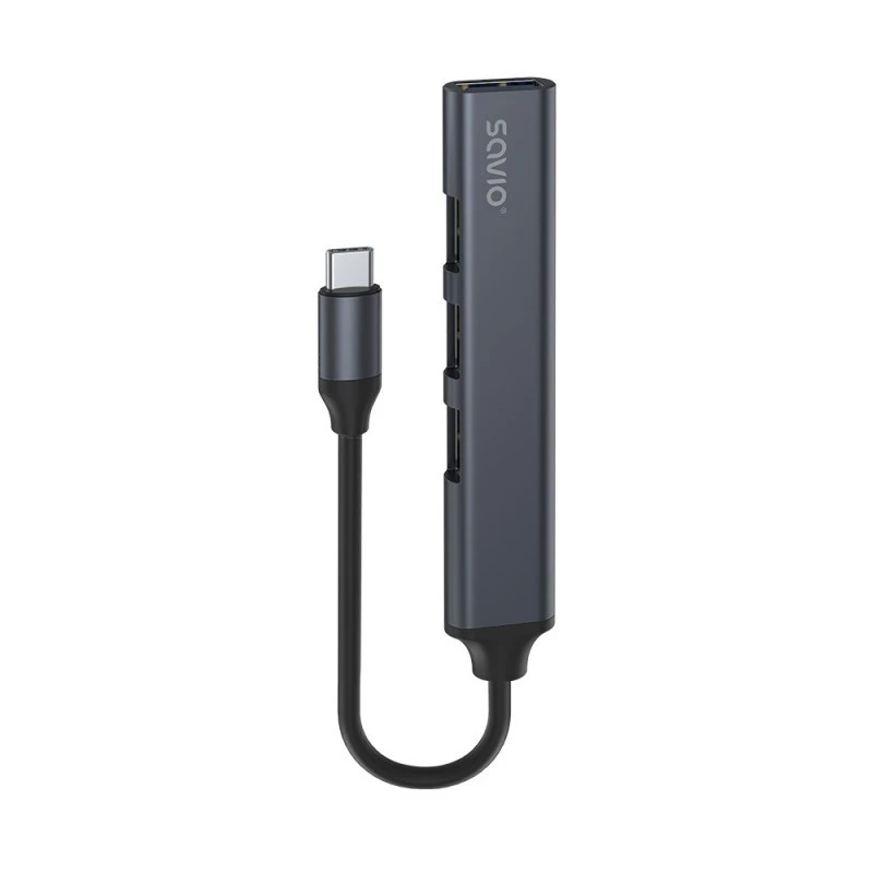 Hub de interface USB 3.0 4 portas SAVIO AK-71 com host USB-C, 5000 Mbit/s, garantia 2 anos