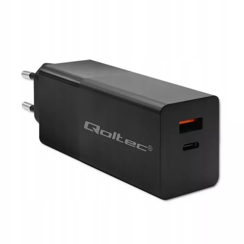 Carregador Qoltec 52382 GaN POWER PRO | 1xUSB Type C | 1xUSB A | 100W | 5-20V | 1.5-5A | PD | preto