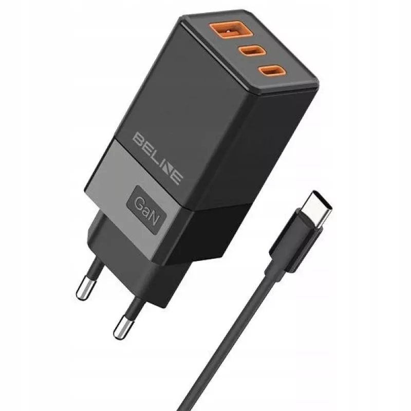 Adaptador de rede Beline 2x USB-C 1x USB 65W cabo USB-C preto/preto PD 3.0