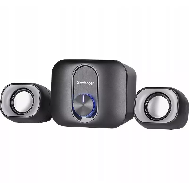 Altifalantes de secretária 2.1 DEFENDER V13 — 11 W RMS (6 W satélites, 5 W subwoofer), alimentação USB, entrada de 3,5 mm, preto