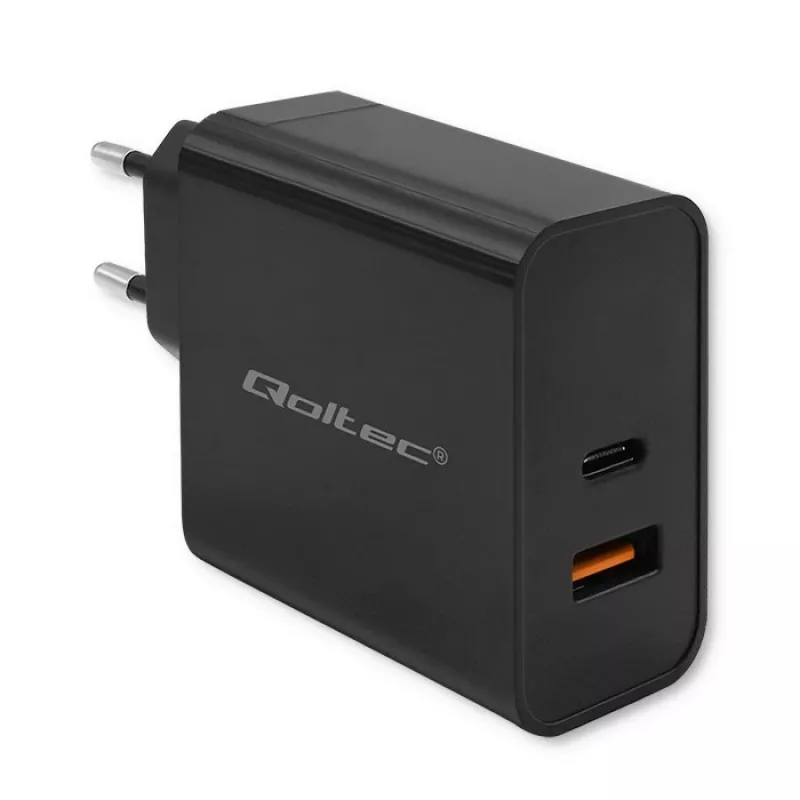 Carregador Qoltec 52381 Super Quick PD | 1xUSB-C | 1xUSB | 90W | 5-20V | 2,4-4,35A | preto
