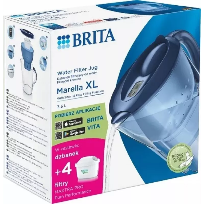 Jarra filtrante de água BRITA Marella XL, filtro de mesa com cartuchos MAXTRA, depósito de 3,5 l, capacidade de filtração de 2 l, azul