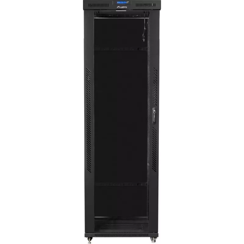 Lanberg FF01-8047-12BL armário rack de chão de 19 polegadas 47U, 800x1000 mm, porta de vidro, LCD, IP20, para montagem, preto
