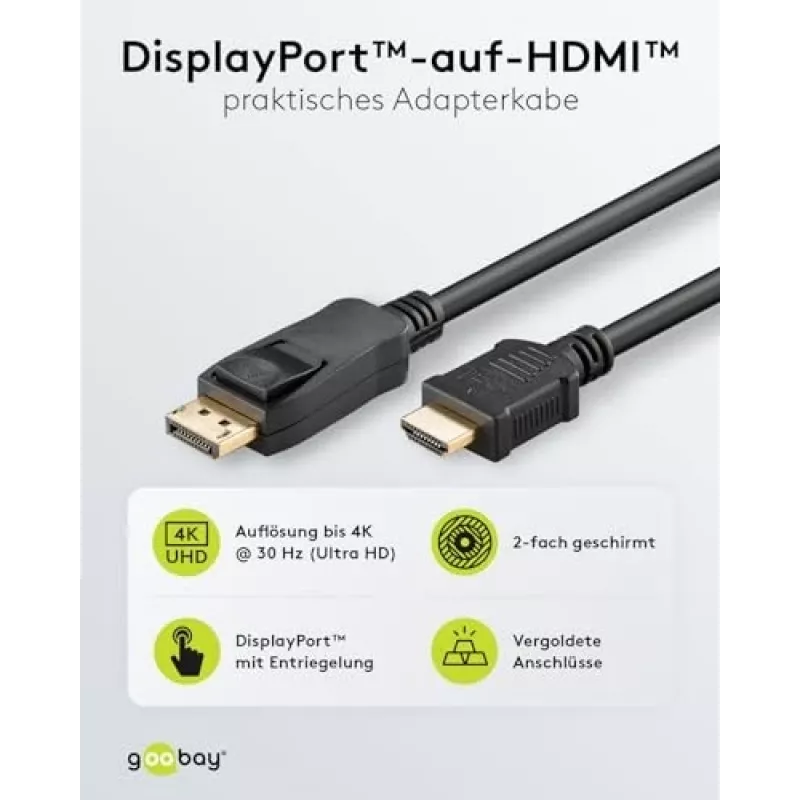 Cabo Adaptador DisplayPort 1.2 para HDMI 1.4 4K @ 30Hz / Cabo HDMI Ultra High Speed / Ficha Dourada para Transmissão de Sinal Perfeita / Portátil