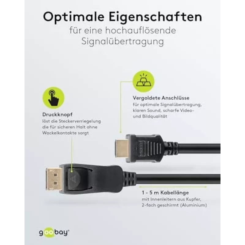 Cabo Adaptador DisplayPort 1.2 para HDMI 1.4 4K @ 30Hz / Cabo HDMI Ultra High Speed / Ficha Dourada para Transmissão de Sinal Perfeita / Portátil