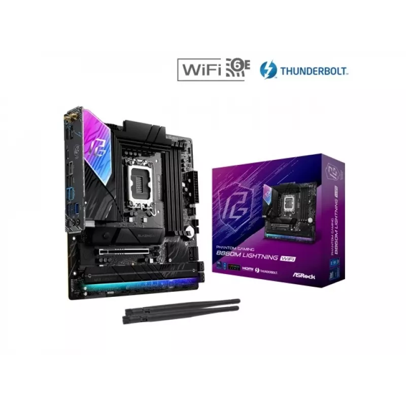 Placa-mãe ASRock B860M Lightning WiFi — Intel B860, LGA1851, microATX, DDR5, 4 DIMM, Wi‑Fi 6E, 2.5Gb LAN, Thunderbolt 4