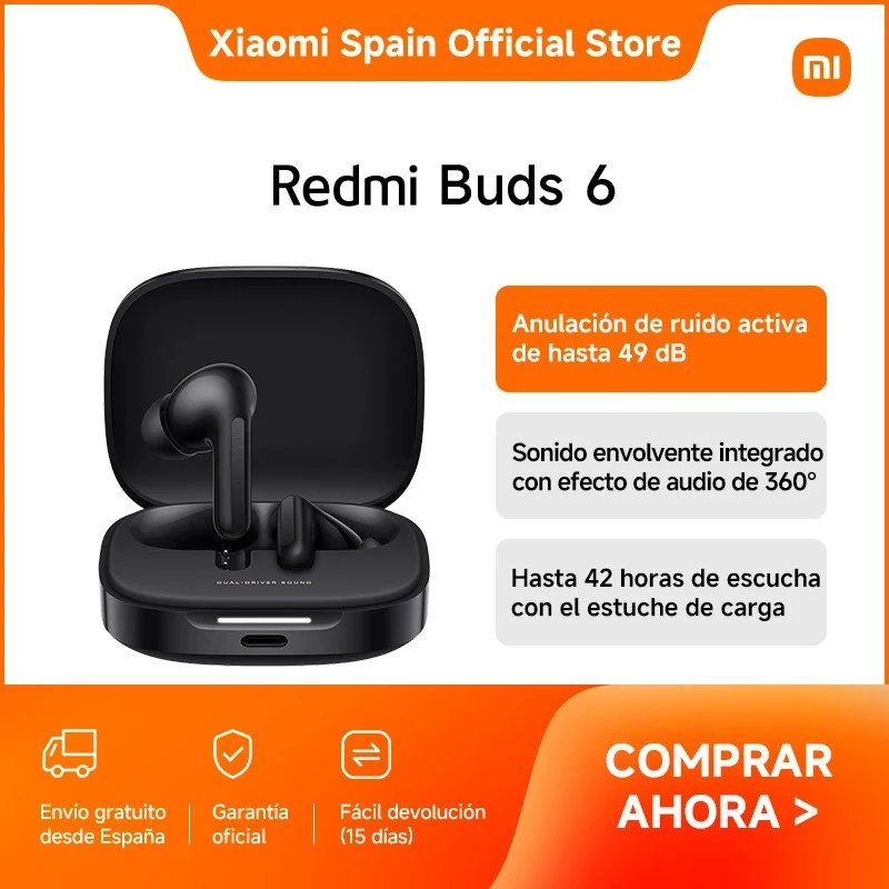 Headset Xiaomi Buds 6 intra-auriculares sem fios binaurais, Bluetooth 5.4, ANC, 42 h de reprodução, IP54, preto noite