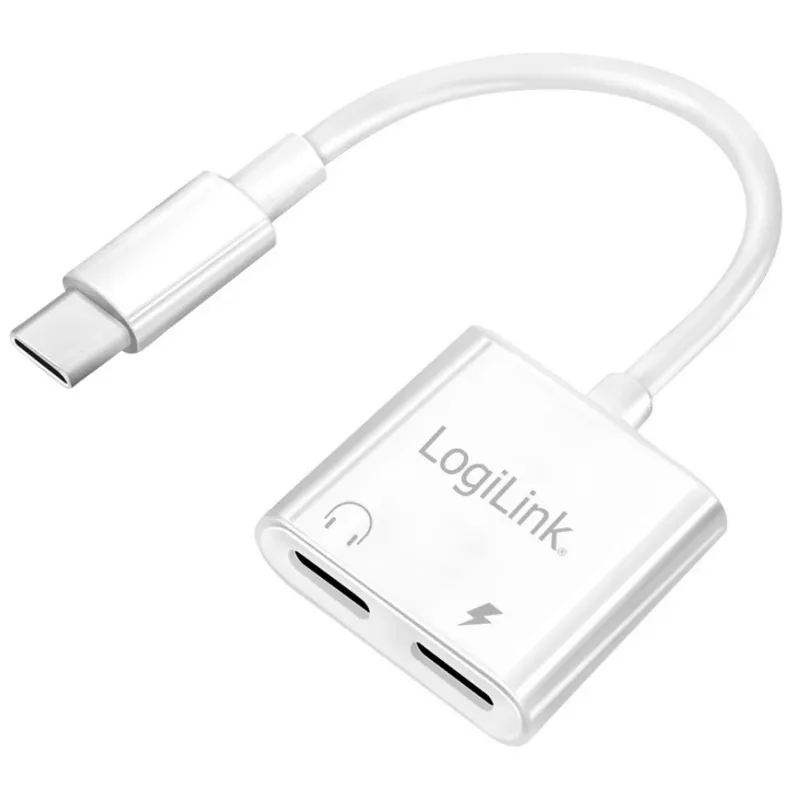 Adaptador de áudio USB-C LogiLink USB-C/M para 2x USB-C/F 60W PD branco