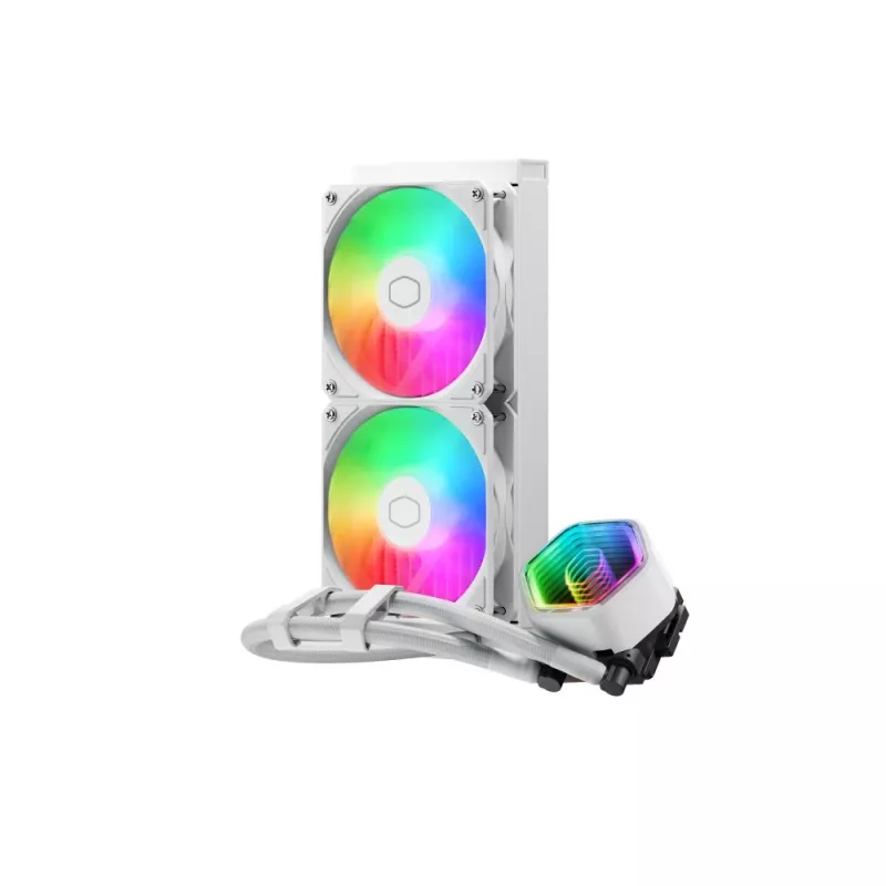 Cooler líquido para CPU Cooler Master MasterLiquid 240 Core II branco — 240 mm, 2 ventoinhas de 120 mm (650–1750 RPM), rolamento de deslizamento