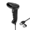Leitor de códigos de barras manual QOLTEC 50868 — leitor laser 1D/2D, USB com e sem fios, distância de trabalho 600 mm, preto