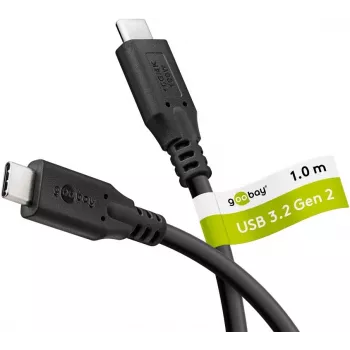 Cabo USB-C para USB-C 3.2 Gen2, 10 Gbit/s, 1m, preto, Power Delivery 3.0, 100W, 4K, 60Hz