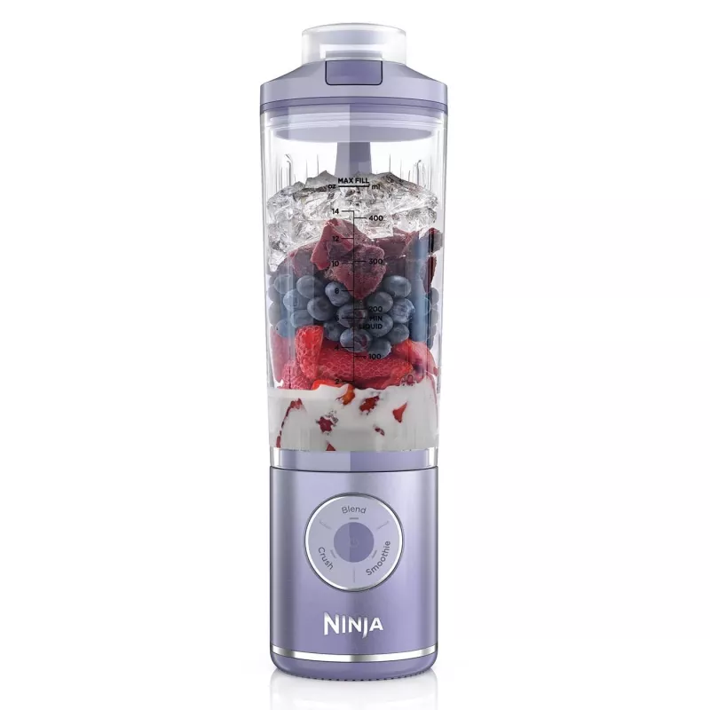 Blender portátil Ninja BC251EULD — recipiente de 0,57 L, bateria 11,1 V, lâminas de aço inoxidável, lavanda/transparente