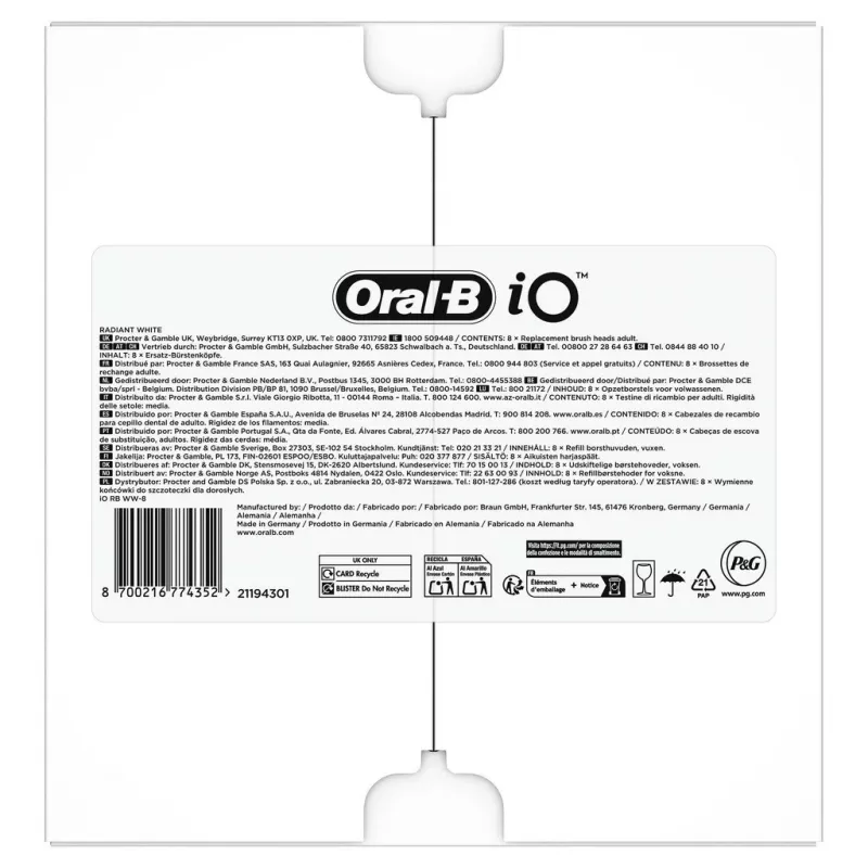 Cabeças de escova originais Oral-B IO Series Radiant branco para branqueamento dentário 8