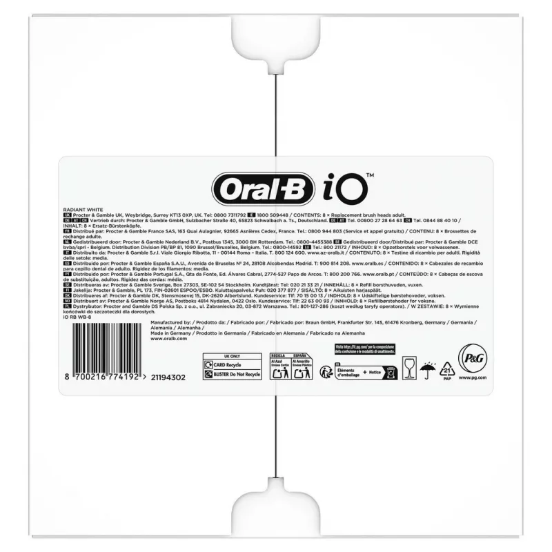 Cabeças de escova originais Oral-B IO Series Radiant branco preto para branqueamento dentário 8