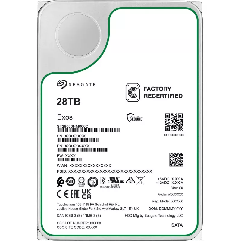 Seagate Exos ST28000NM000C-FR disco rígido de 28 TB SATA-600, 7200 rpm, Factory Refurbished