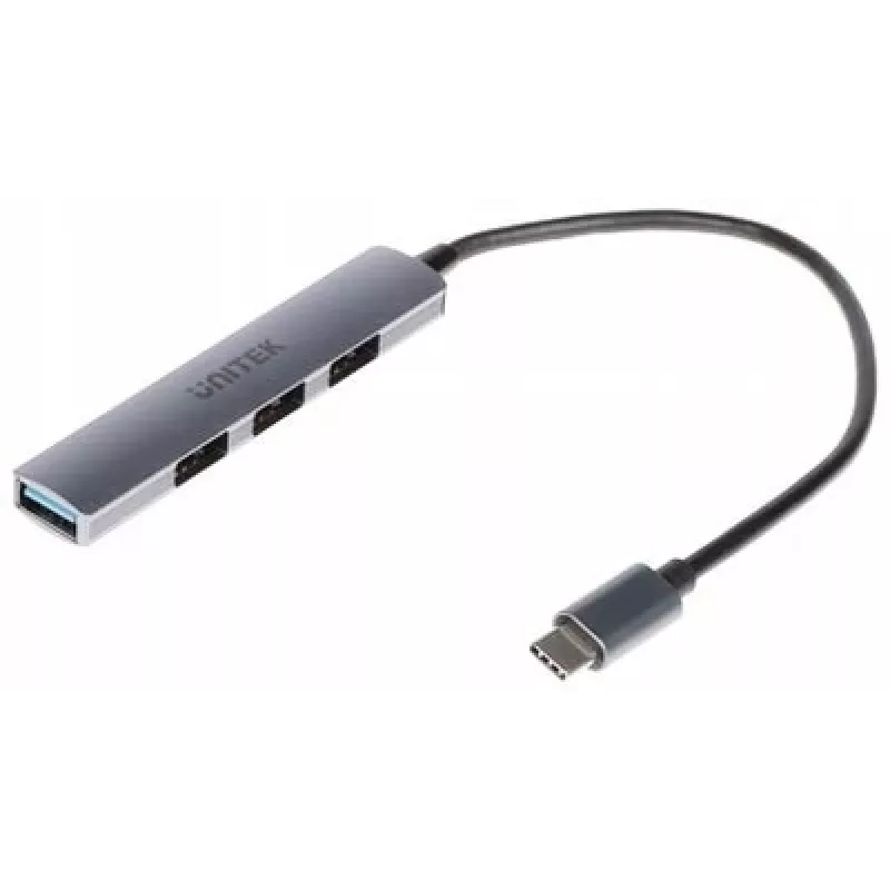 Hub USB-C Unitek H1208B — 1x USB-A 5 Gbit/s, 3x USB-A 2.0, host USB-C, caixa em alumínio, cabo de 0,20 m