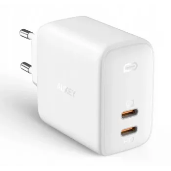 Carregador de parede Aukey PA-B4 2x USB branco GaN – fonte de alimentação USB compacta com duas portas USB