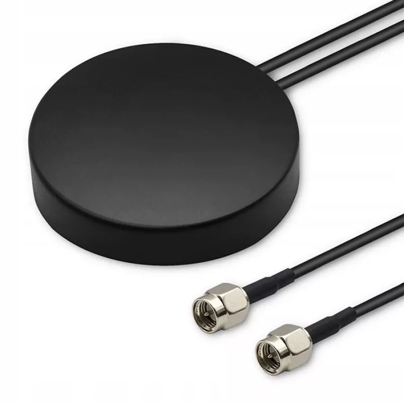 Antena GPS+4G, Glonass, 28 dBi, 50 W, 2 x conector macho SMA, antena exterior