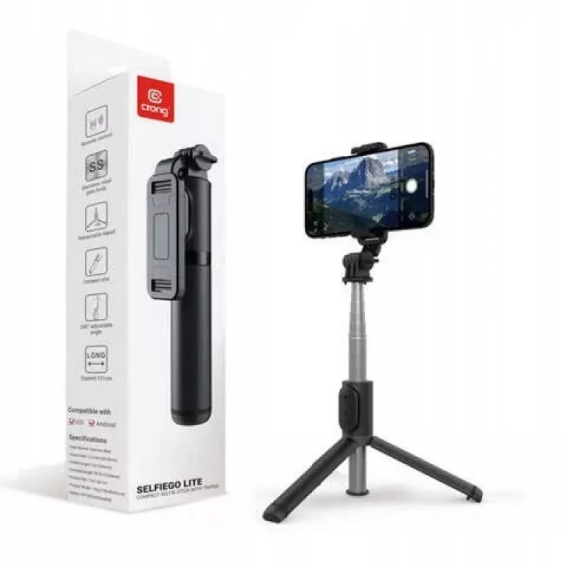 SelfieGo Bastão de selfie compacto com tripé Bluetooth (20-101 cm) Crong CRGSGL1B