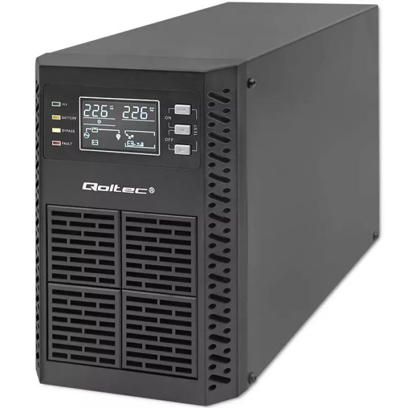 UPS Qoltec fonte de alimentação ininterrupta | 1kVA | 1000W | fator de potência 1,0 | LCD | EPO | USB | Online
