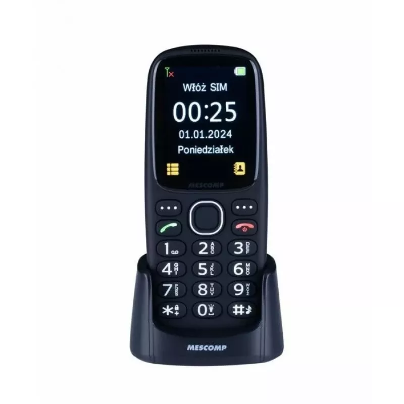 Telemóvel Mescomp MT-166 Edgar, elegante, para seniores, 4G, preto