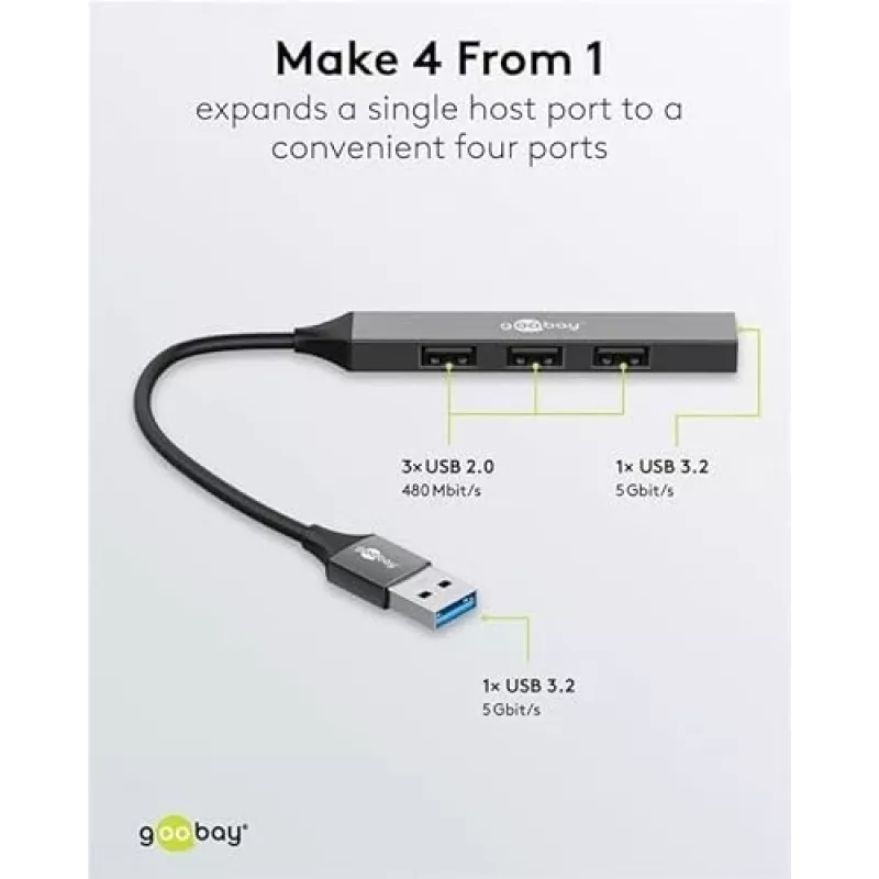 Hub USB Goobay 74456 Type-A 5000 Mbit/s cinzento-claro