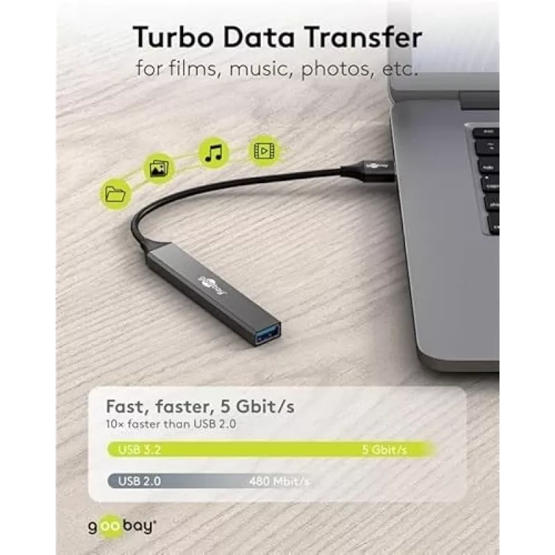Hub USB Goobay 74456 Type-A 5000 Mbit/s cinzento-claro