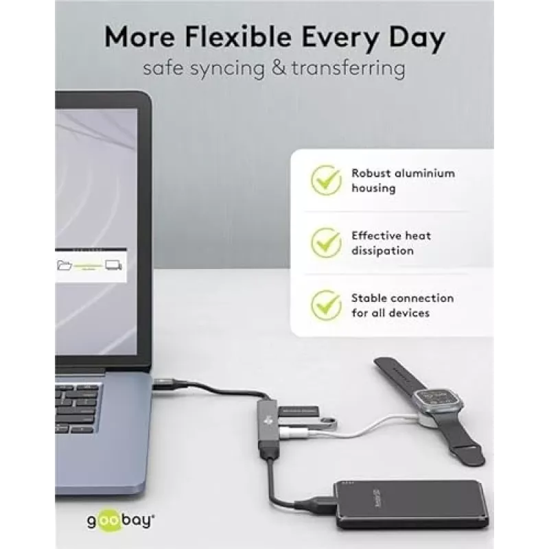 Hub USB Goobay 74456 Type-A 5000 Mbit/s cinzento-claro