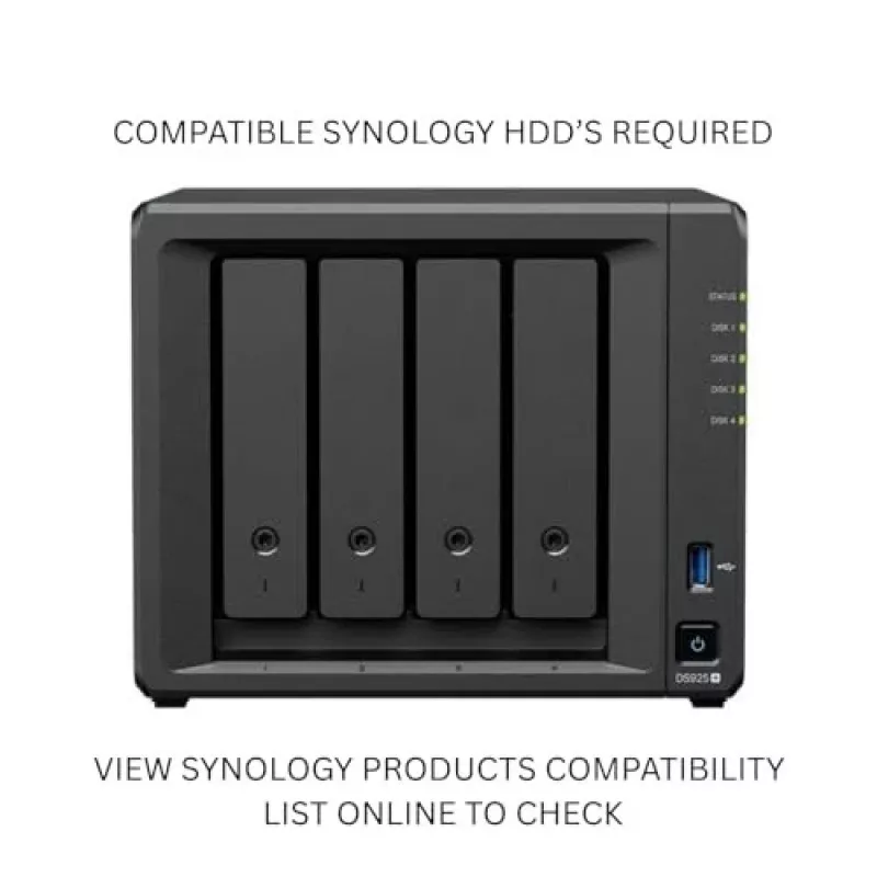 Synology DiskStation DS925+ NAS/Servidor de armazenamento Ryzen Embedded V1500B 4 GB DDR4 0 TB Preto