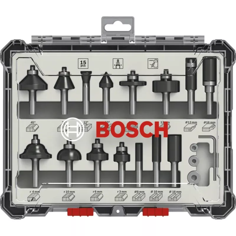 Bosch 2 607 017 472 Conjunto de fresas, 15 peças, haste de 8 mm