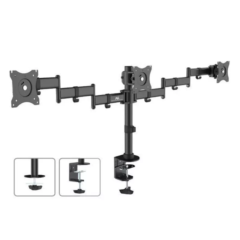 Suporte de mesa para monitor MACLEAN MC-691 para 3 monitores – ajustável em altura e inclinável