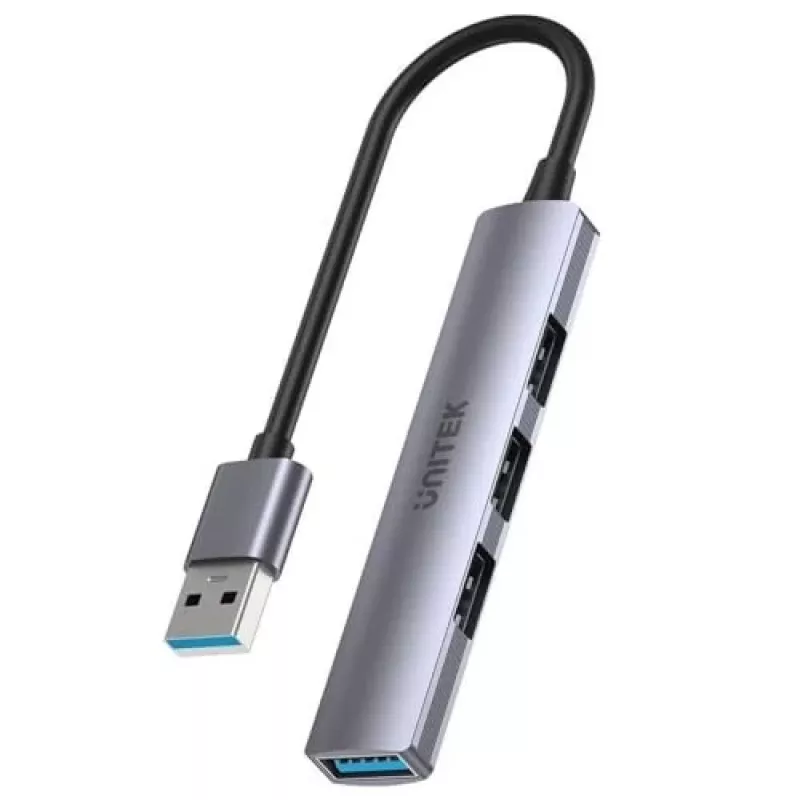Unitek H1208A hub USB-A, 4 portas (1x USB-A 5 Gbps, 3x USB-A 2.0), alumínio, prateado