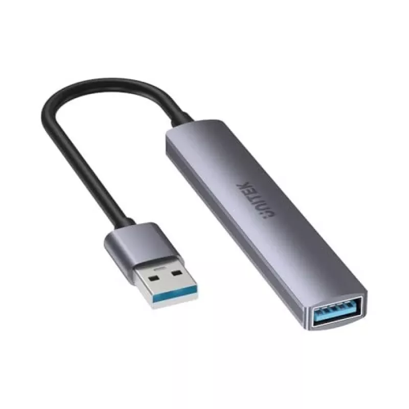 Unitek H1208A hub USB-A, 4 portas (1x USB-A 5 Gbps, 3x USB-A 2.0), alumínio, prateado