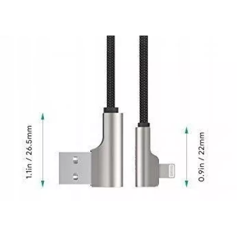 Cabo Nylon Oem CB-AL01 Preto USB Lightning 2m Fichas de 90 Graus C