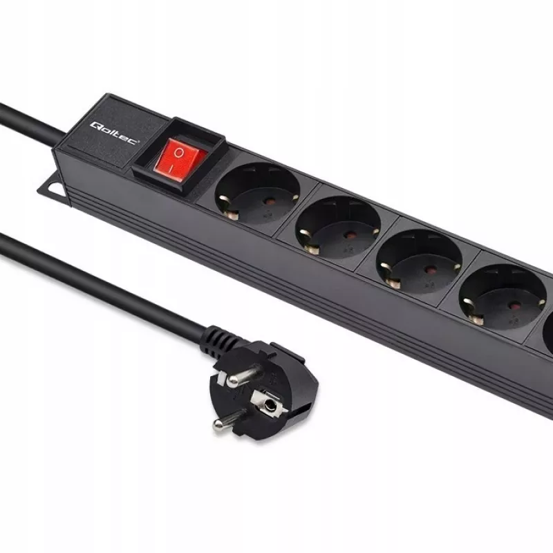 PDU de alumínio Qoltec para RACK | 16A | 16 x Schuko | vertical | 1,8 m
