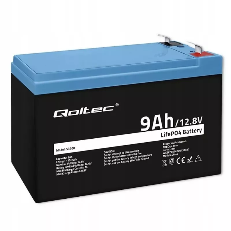 Bateria LiFePO4 Fosfato de ferro-lítio 12,8V 9Ah 115,2Wh