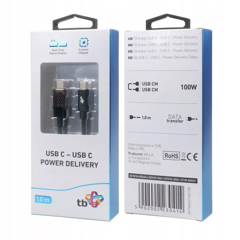 Cabo USB-C TB AKTBXKUCCIND10B 1 m 100 W com indicador LED de carregamento