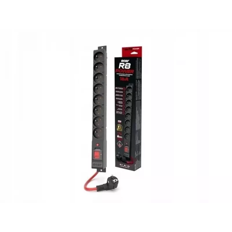 Régua de tomadas ACAR R8 POWER 1.5M 8X 230V PL preta 16A