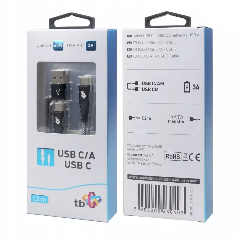Cabo USB-A para C TB AKTBXKUCTOA120B 1,2 m, preto