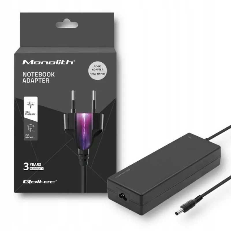 Fonte de alimentação de secretária Qoltec 120W | 12V | 10A | 5,5*2,5 | + cabo de alimentação