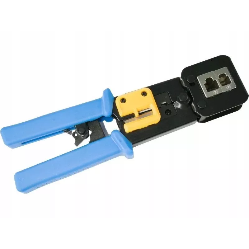 Alicate de cravar Alantec NI040 para fichas RJ-45, construção em aço, punhos em plástico, preto/azul