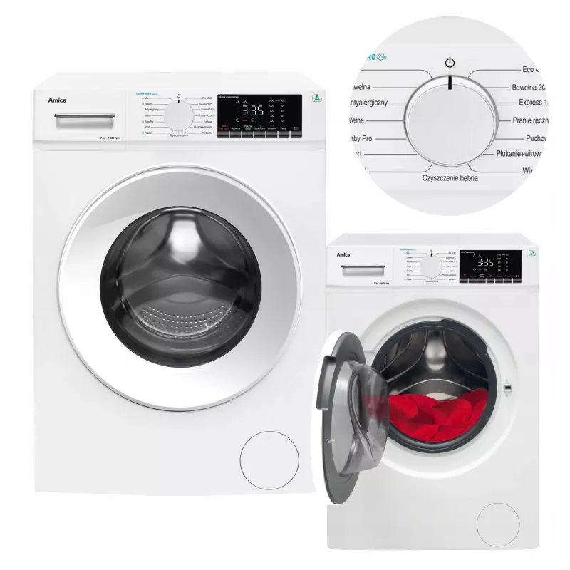 Amica WA5S714ALiSH máquina de lavar roupa de instalação livre com carga frontal, 7 kg, 1400 rpm, classe energética A, branca