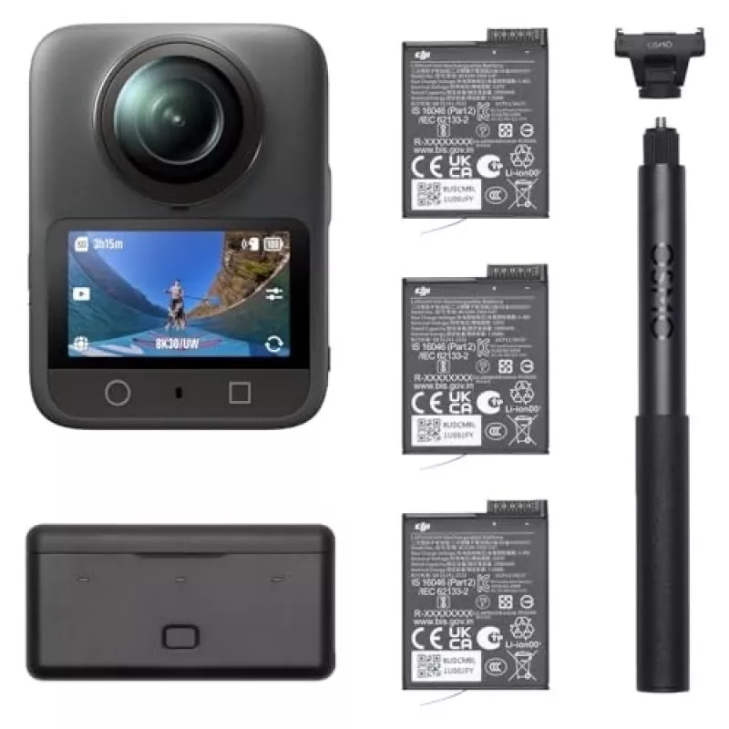 DJI Osmo 360 Adventure Combo CP.OS.00000442 câmara de ação 8K 360°, 120 MP, CMOS de 1/1,1 polegadas, ecrã de 2 polegadas, 128 GB, Wi-Fi, IP68