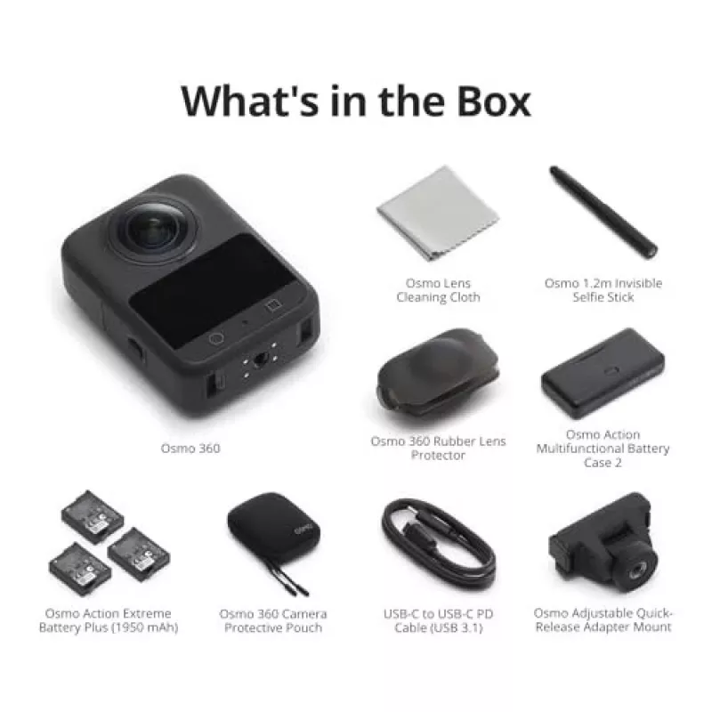 DJI Osmo 360 Adventure Combo CP.OS.00000442 câmara de ação 8K 360°, 120 MP, CMOS de 1/1,1 polegadas, ecrã de 2 polegadas, 128 GB, Wi-Fi, IP68
