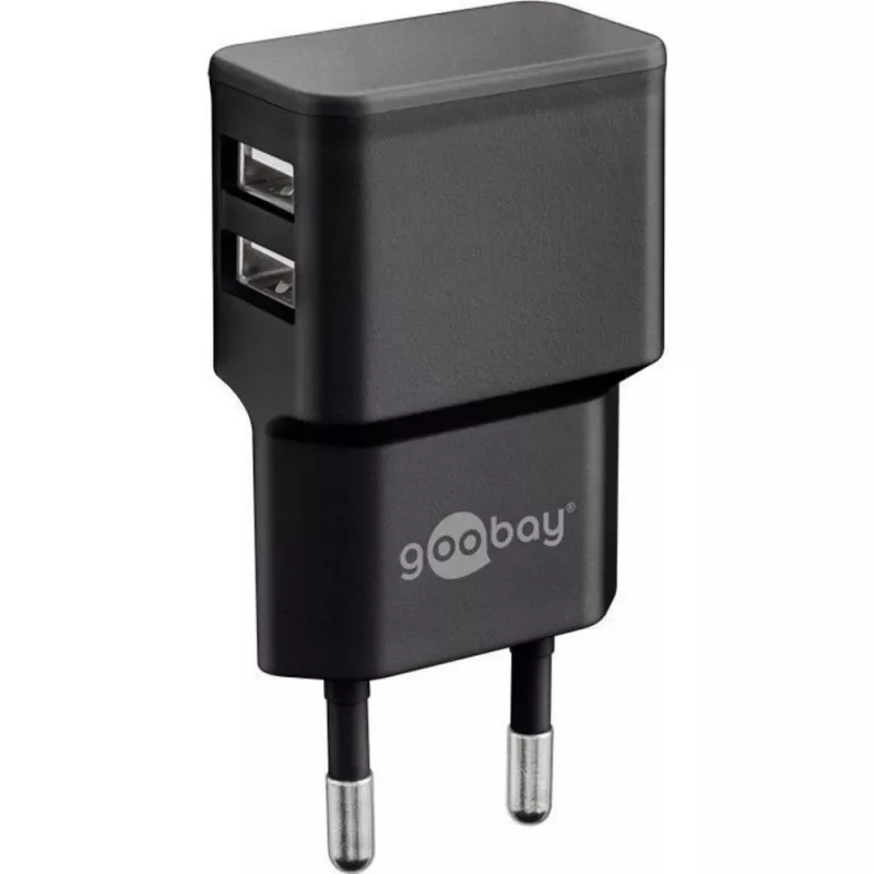 Carregador USB duplo Wentronic goobay - Fonte de alimentação - 12 Watt - 2,4 A - 2 portas de saída (USB) - Preto (44951)