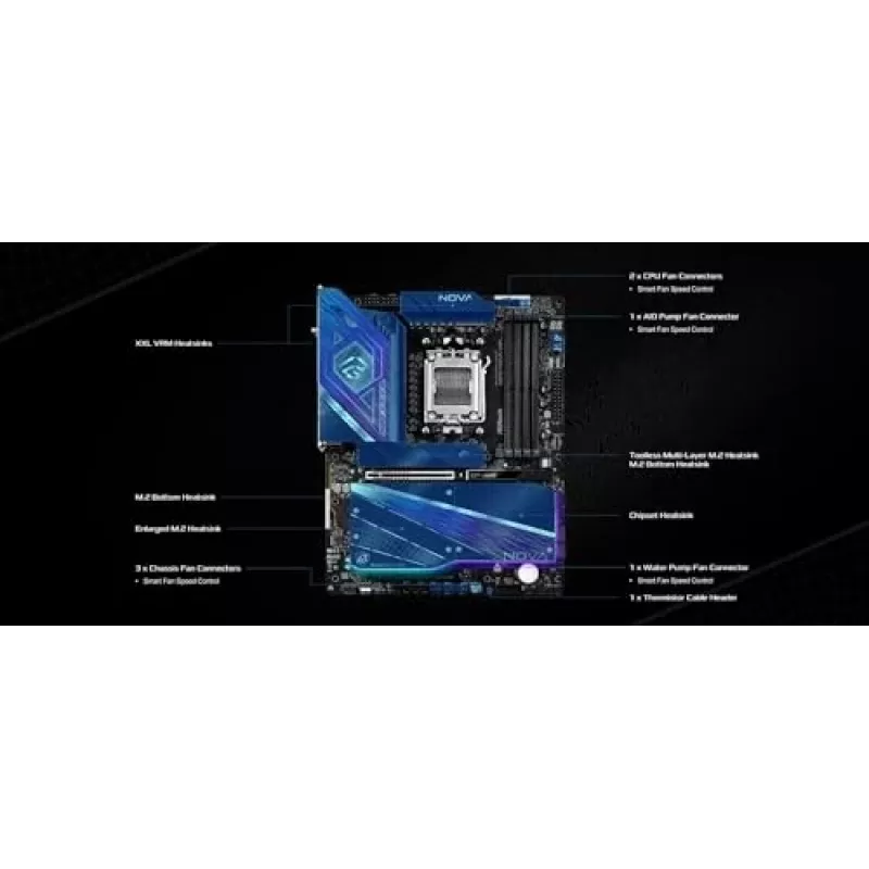 Placa-mãe ASRock X870 NOVA WIFI — AMD X870, socket AM5, ATX, 4× DIMM DDR5, 256 GB, Wi‑Fi 7, 2,5 GbE